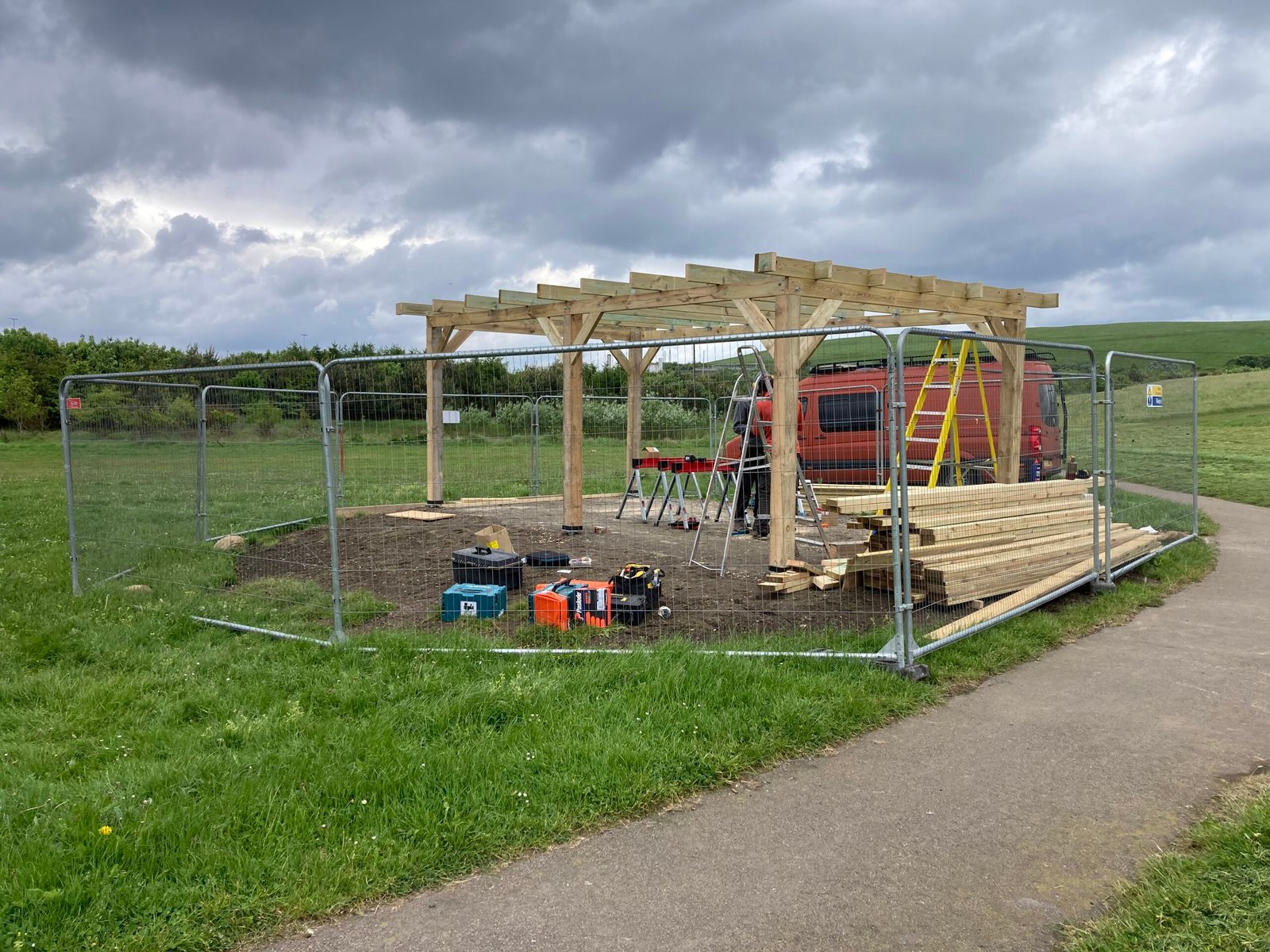 The Outdoor Classroom frame being assembled